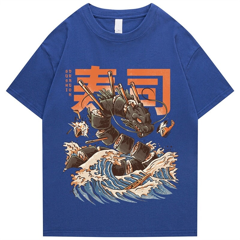 Japanese King Dragon Sushi Roll Waves Unisex Tee-Kawaii Dream