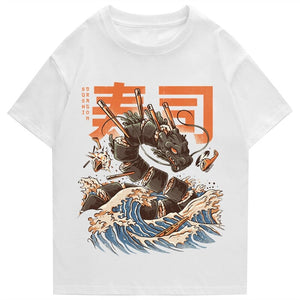 Japanese King Dragon Sushi Roll Waves Unisex Tee-Kawaii Dream