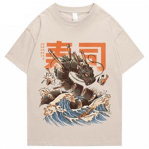 Japanese King Dragon Sushi Roll Waves Unisex Tee-Kawaii Dream