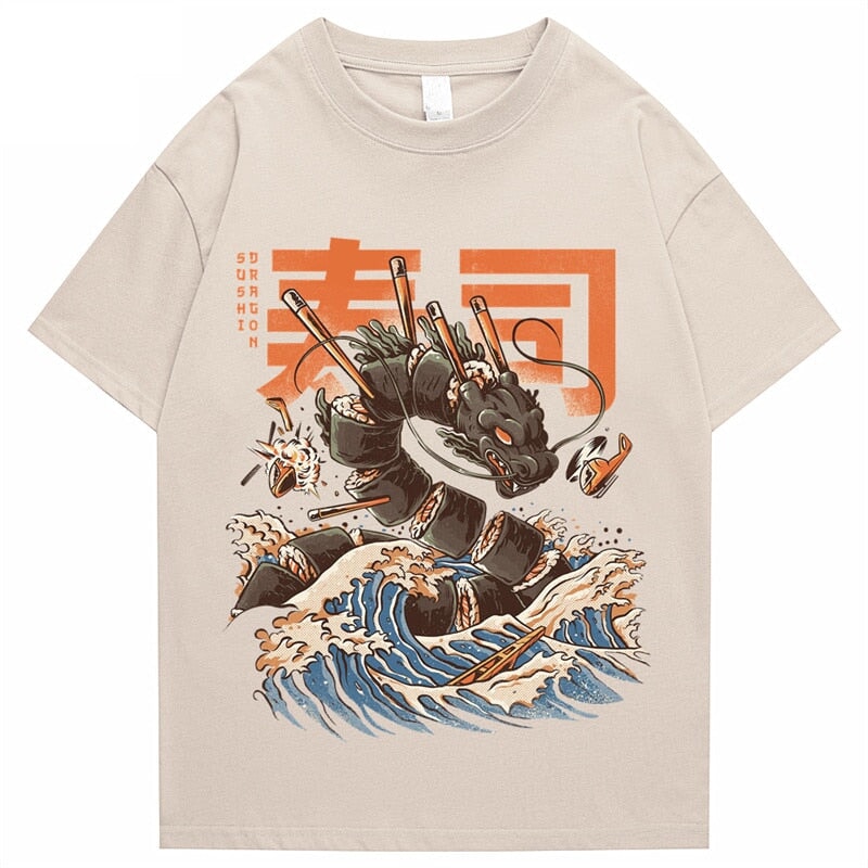 Japanese King Dragon Sushi Roll Waves Unisex Tee-Kawaii Dream