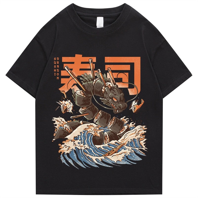 Japanese King Dragon Sushi Roll Waves Unisex Tee-Kawaii Dream