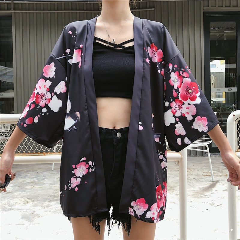 Japanese Lady with Tsubaki Flowers Kimono-Kawaii Dream