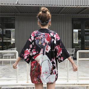 Japanese Lady with Tsubaki Flowers Kimono-Kawaii Dream