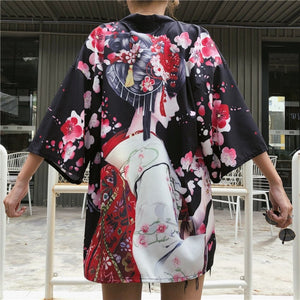 Japanese Lady with Tsubaki Flowers Kimono-Kawaii Dream