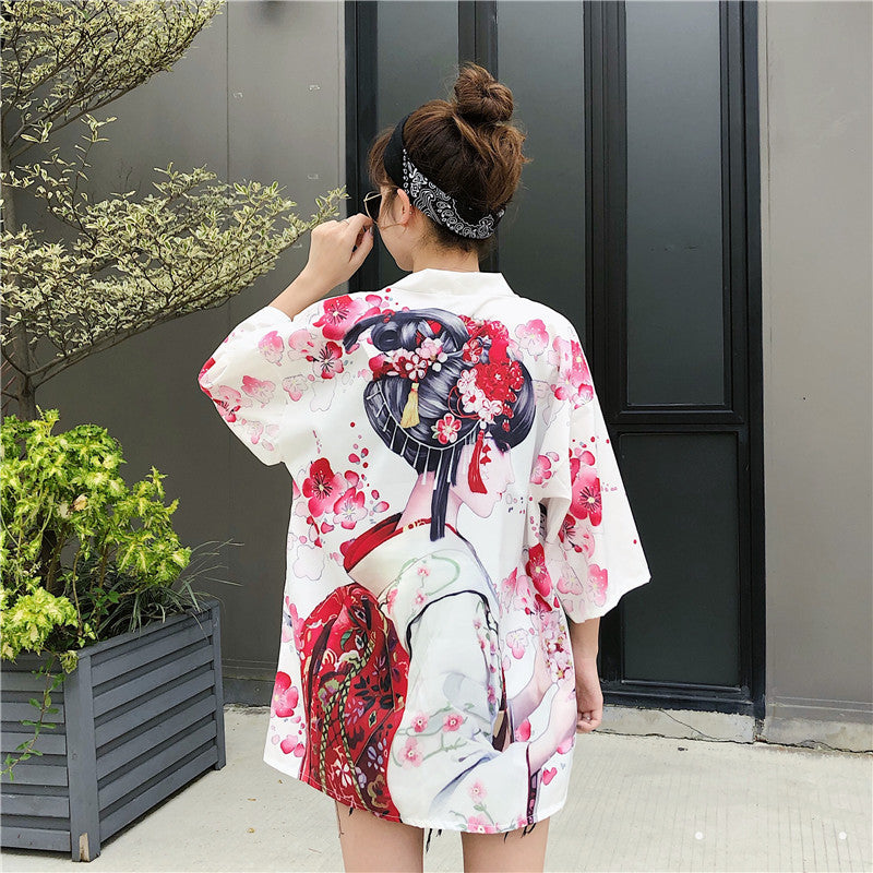 Japanese Lady with Tsubaki Flowers Kimono-Kawaii Dream