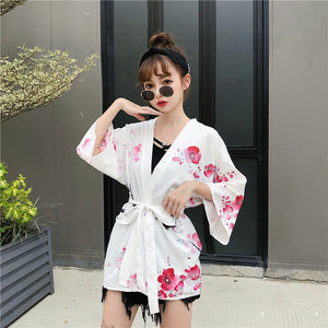 Japanese Lady with Tsubaki Flowers Kimono-Kawaii Dream