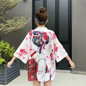 Japanese Lady with Tsubaki Flowers Kimono-Kawaii Dream