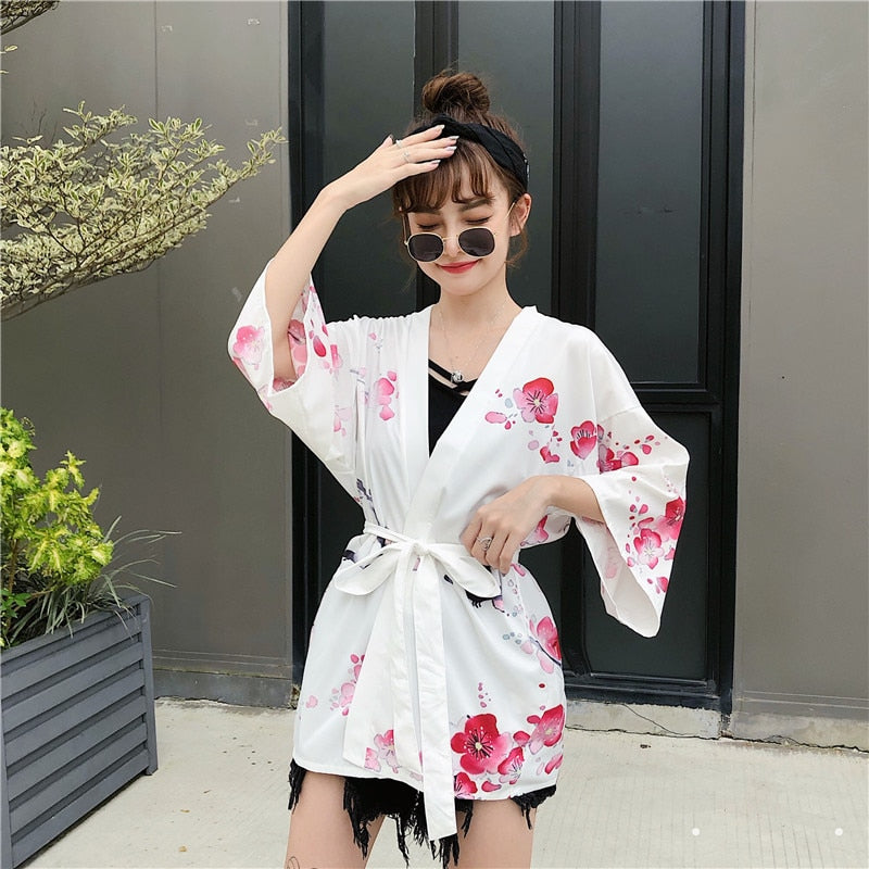 Japanese Lady with Tsubaki Flowers Kimono-Kawaii Dream