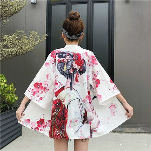 Japanese Lady with Tsubaki Flowers Kimono-Kawaii Dream