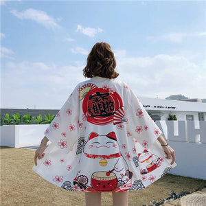 Japanese Lucky Cat Lightweight Kimono Top-Kawaii Dream