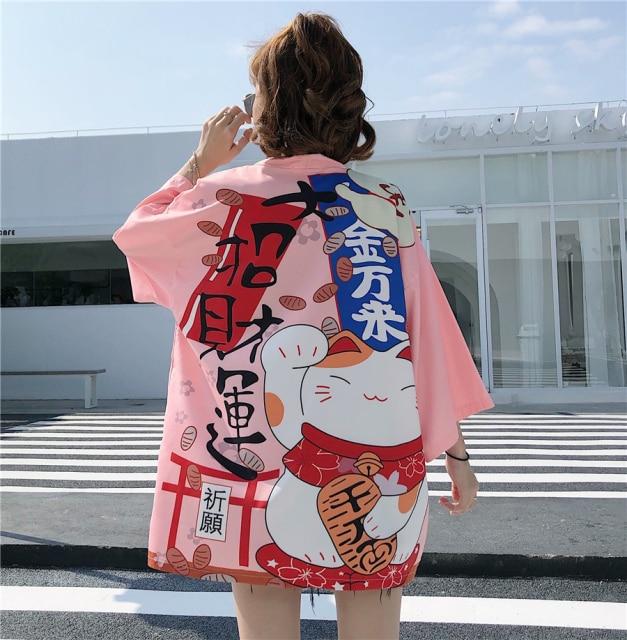 Japanese Lucky Cat Lightweight Kimono Top-Kawaii Dream