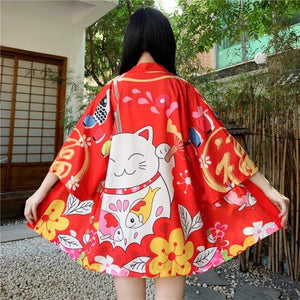 Japanese Lucky Cat Lightweight Kimono Top-Kawaii Dream