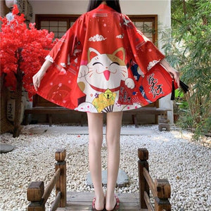 Japanese Lucky Cat Lightweight Kimono Top-Kawaii Dream