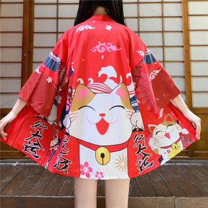 Japanese Lucky Cat Lightweight Kimono Top-Kawaii Dream