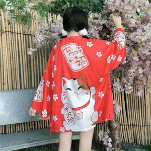 Japanese Lucky Cat Lightweight Kimono Top-Kawaii Dream