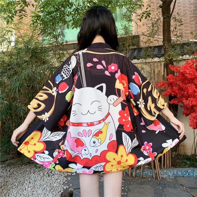 Japanese Lucky Cat Lightweight Kimono Top-Kawaii Dream