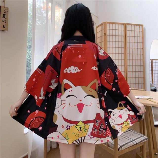 Japanese Lucky Cat Lightweight Kimono Top-Kawaii Dream