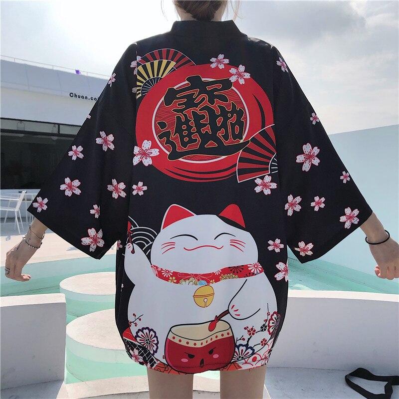 Japanese Lucky Cat Lightweight Kimono Top-Kawaii Dream