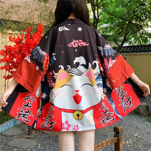 Japanese Lucky Cat Lightweight Kimono Top-Kawaii Dream
