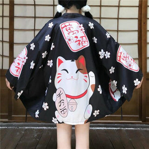 Japanese Lucky Cat Lightweight Kimono Top-Kawaii Dream