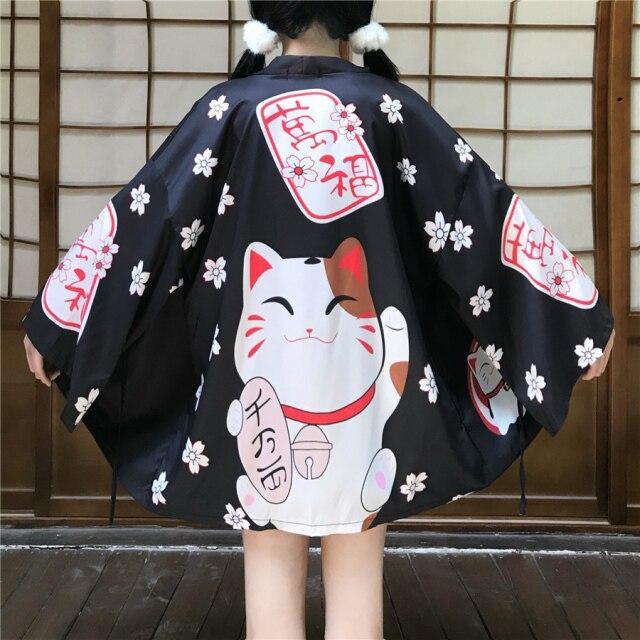 Japanese Lucky Cat Lightweight Kimono Top-Kawaii Dream