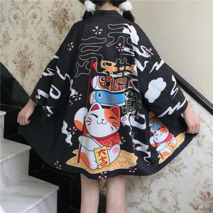 Japanese Lucky Cat Lightweight Kimono Top-Kawaii Dream