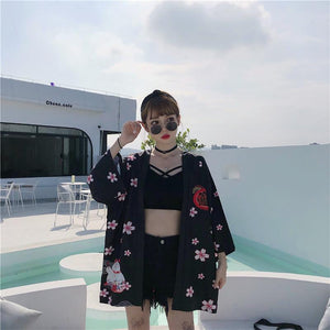 Japanese Lucky Cat Lightweight Kimono Top-Kawaii Dream