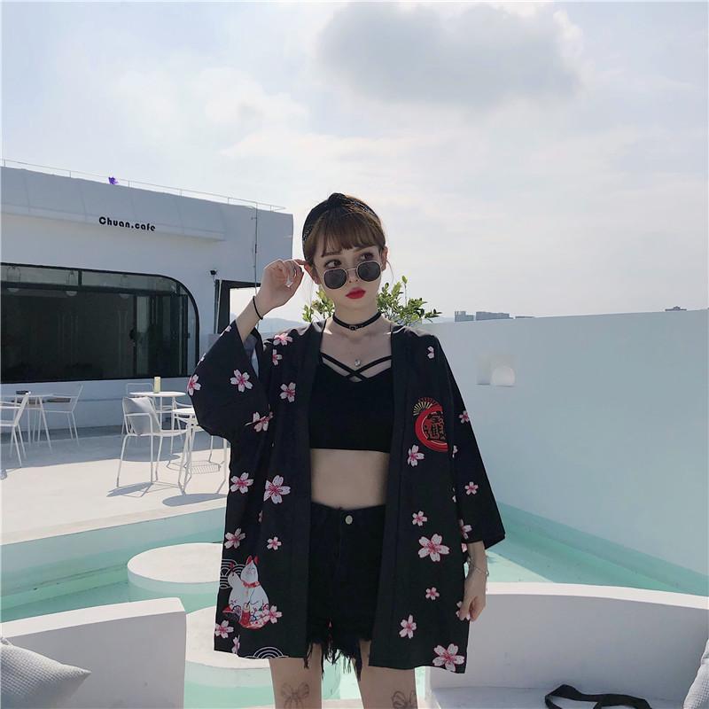 Japanese Lucky Cat Lightweight Kimono Top-Kawaii Dream