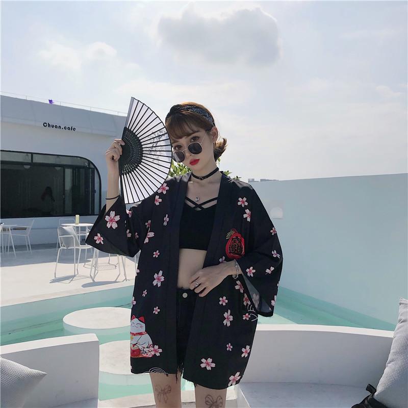 Japanese Lucky Cat Lightweight Kimono Top-Kawaii Dream