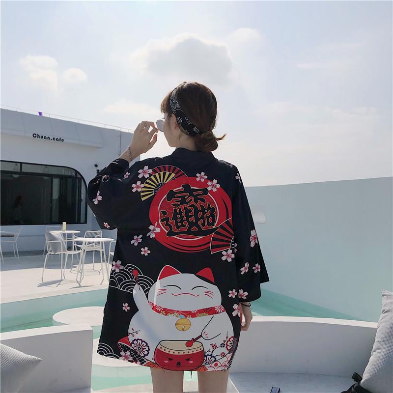 Japanese Lucky Cat Lightweight Kimono Top-Kawaii Dream