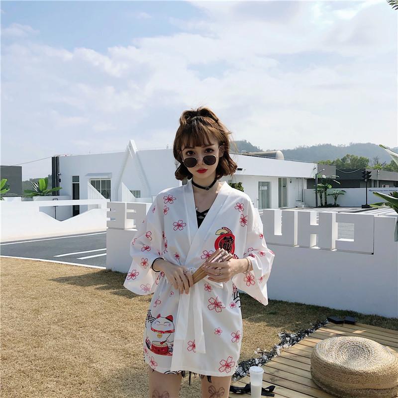 Japanese Lucky Cat Lightweight Kimono Top-Kawaii Dream