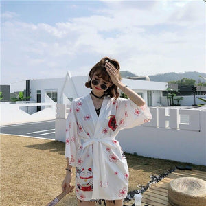 Japanese Lucky Cat Lightweight Kimono Top-Kawaii Dream