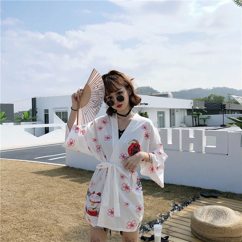 Japanese Lucky Cat Lightweight Kimono Top-Kawaii Dream