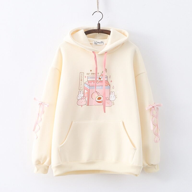Japanese Peach Milk Carton Bunnies Fleece Hoodies-Kawaii Dream