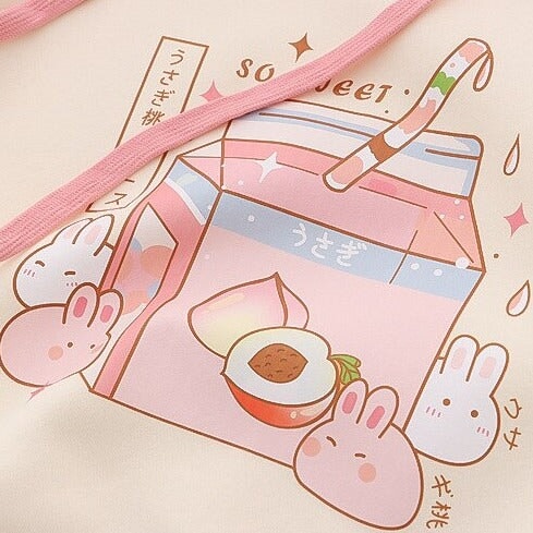 Japanese Peach Milk Carton Bunnies Fleece Hoodies-Kawaii Dream
