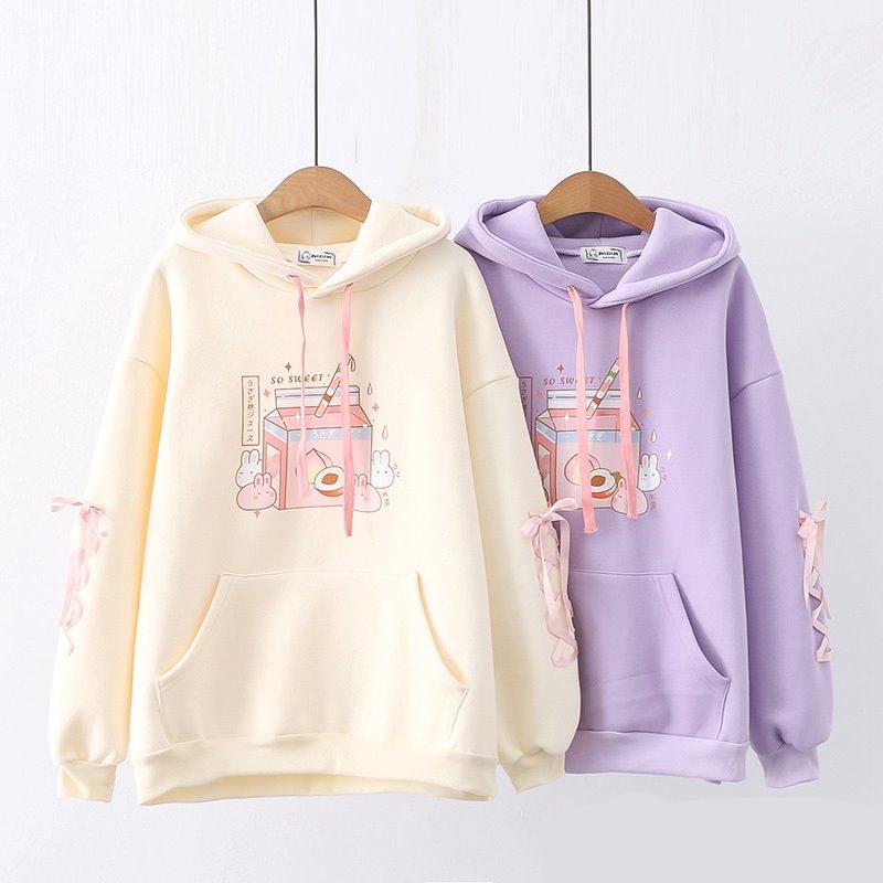 Japanese Peach Milk Carton Bunnies Fleece Hoodies-Kawaii Dream