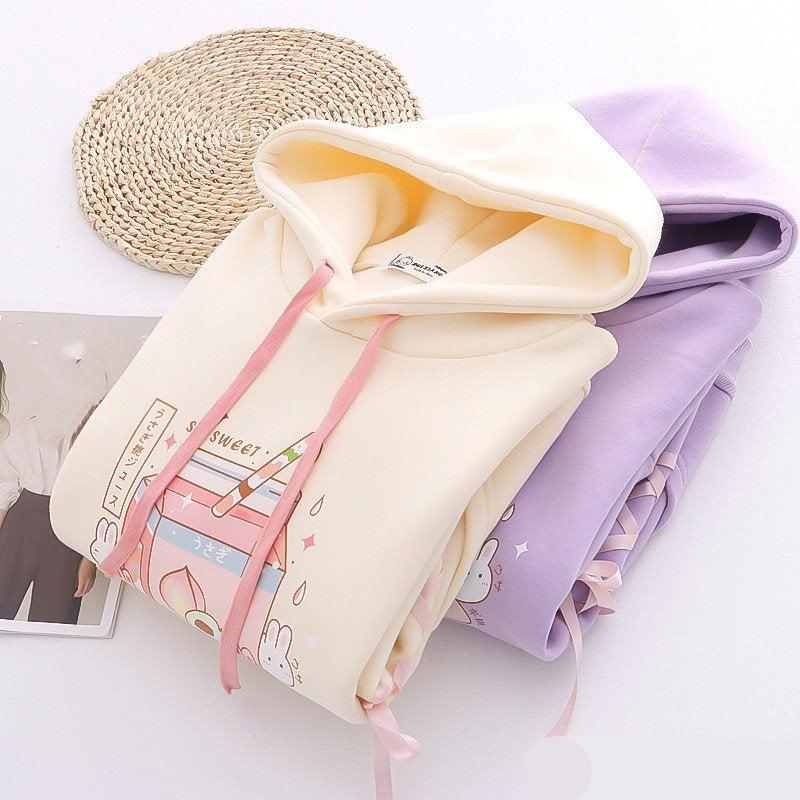 Japanese Peach Milk Carton Bunnies Fleece Hoodies-Kawaii Dream