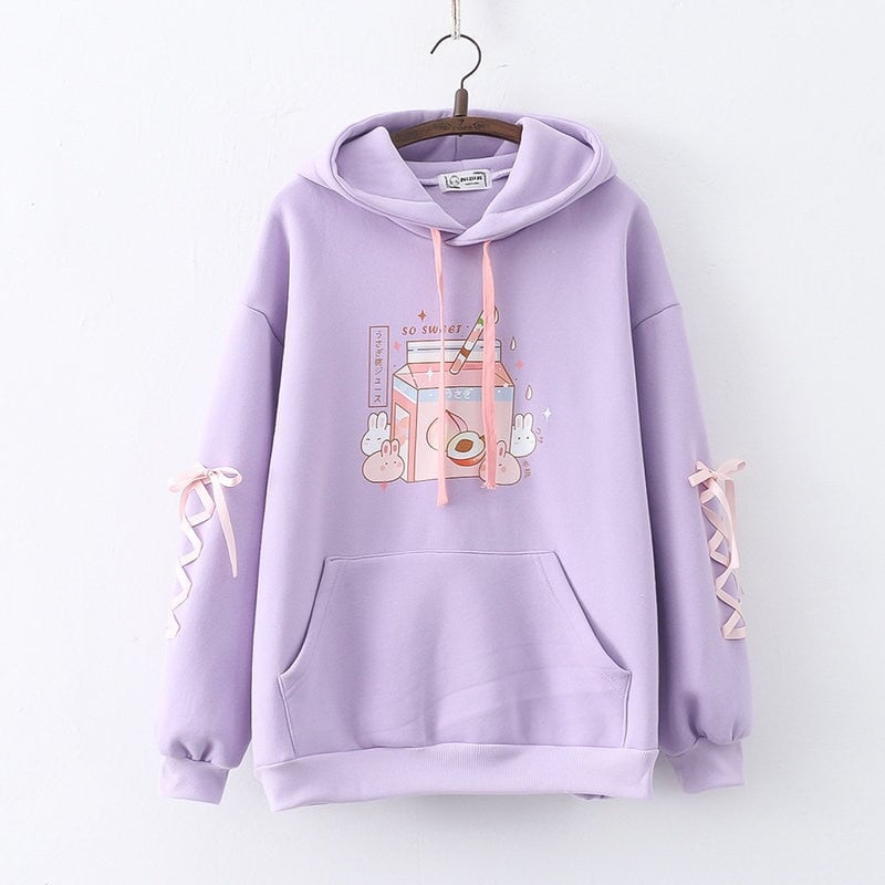 Japanese Peach Milk Carton Bunnies Fleece Hoodies-Kawaii Dream