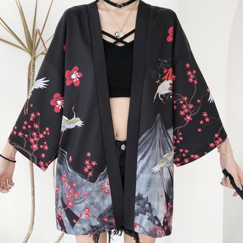 Japanese Red Crowned Crane Sakura Kimono Cardigan-Kawaii Dream