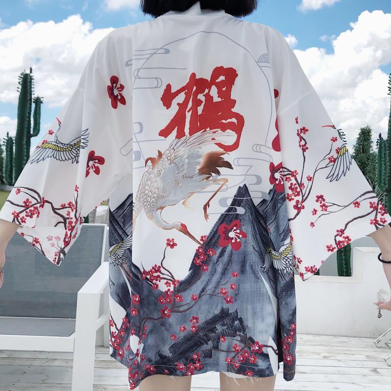 Japanese Red Crowned Crane Sakura Kimono Cardigan-Kawaii Dream