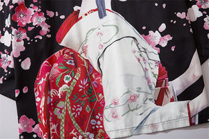 Japanese Sakura Black Red Anime Girl Long Kimono Cardigan Robes-Kawaii Dream