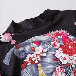 Japanese Sakura Black Red Anime Girl Long Kimono Cardigan Robes-Kawaii Dream