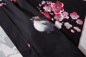 Japanese Sakura Black Red Anime Girl Long Kimono Cardigan Robes-Kawaii Dream