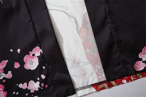 Japanese Sakura Black Red Anime Girl Long Kimono Cardigan Robes-Kawaii Dream