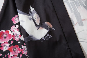 Japanese Sakura Black Red Anime Girl Long Kimono Cardigan Robes-Kawaii Dream