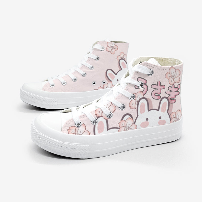 Japanese Sakura Bunny Pink Womens Sneakers Trainers-Kawaii Dream