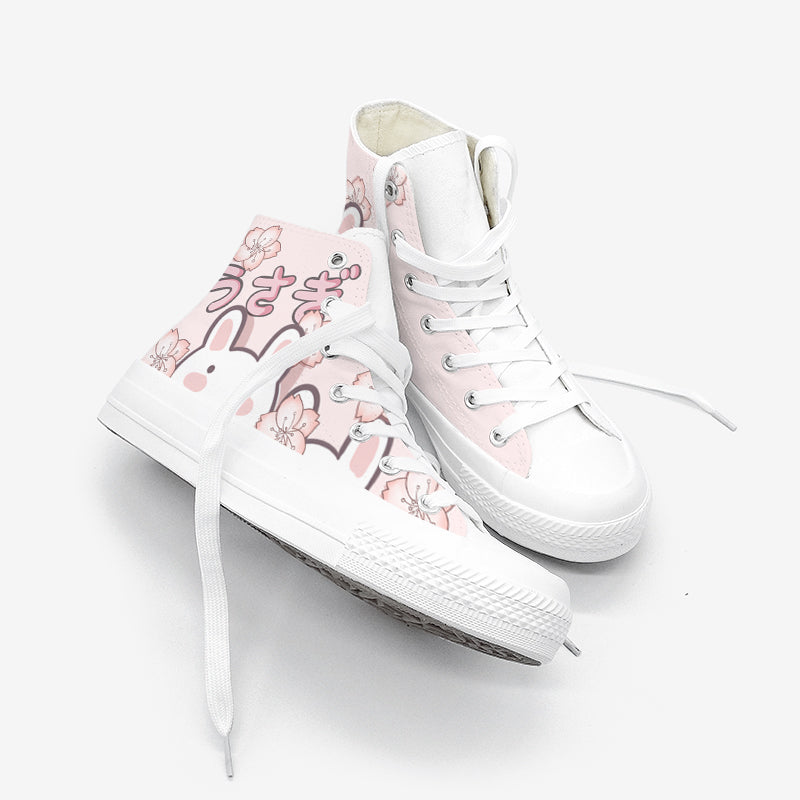 Japanese Sakura Bunny Pink Womens Sneakers Trainers-Kawaii Dream