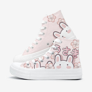 Japanese Sakura Bunny Pink Womens Sneakers Trainers-Kawaii Dream