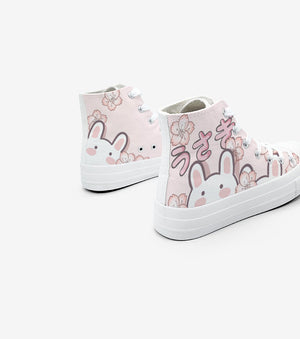 Japanese Sakura Bunny Pink Womens Sneakers Trainers-Kawaii Dream