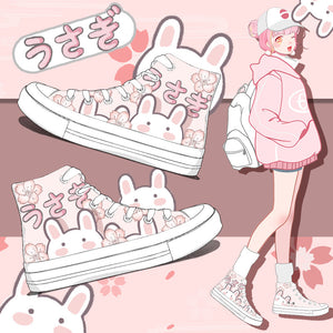 Japanese Sakura Bunny Pink Womens Sneakers Trainers-Kawaii Dream